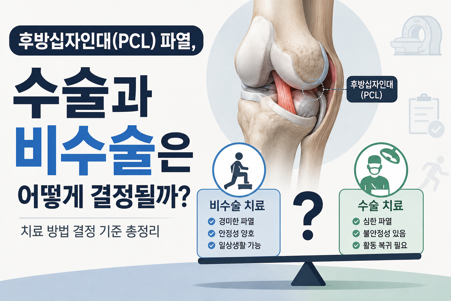 후방십자인대(PCL) 파열, 수술과 비수술 어떻게 결정될까 | 후방전위 기준 총정리