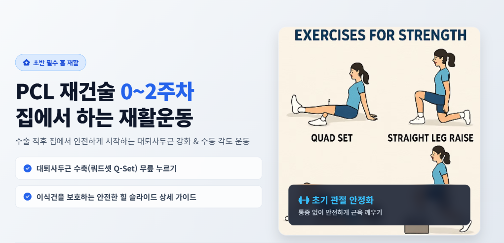 PCL 재건술 0~2주차 집에서 하는 재활운동 총정리 | 후방십자인대 초기 재활