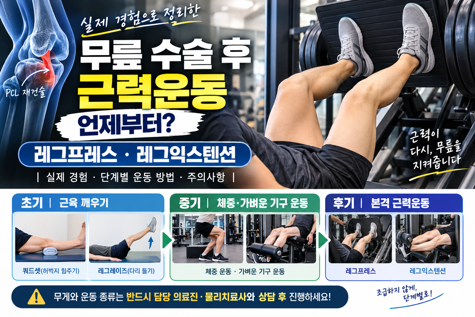 무릎 수술 후 근력운동 언제부터? | 레그프레스·레그익스텐션 (실제 경험)
