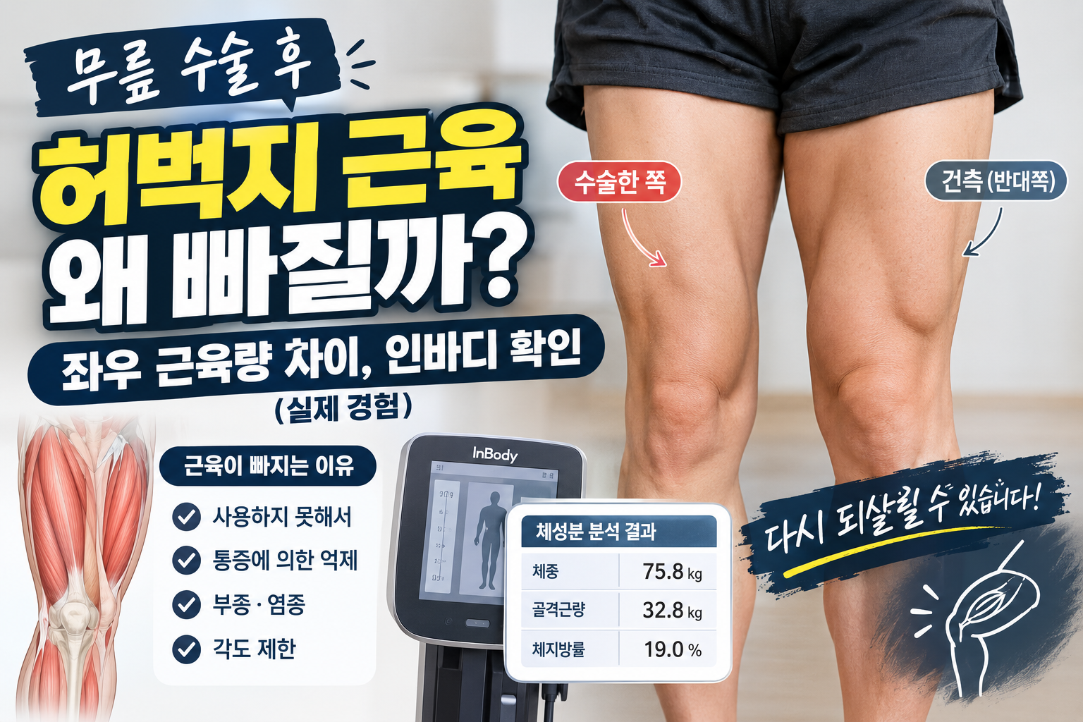 무릎 수술 후 근육 왜 빠질까 | 좌우 근육량 차이, 인바디 확인 (실제 경험)