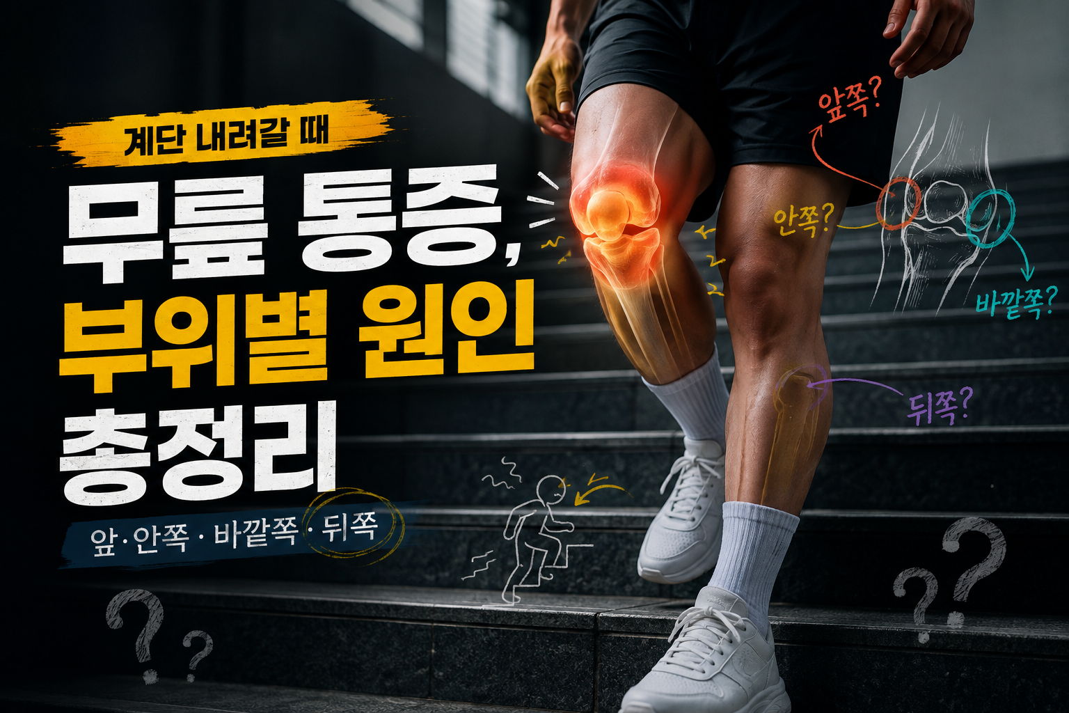 계단 내려갈 때 무릎 통증, 부위별 원인 총정리 (앞·안쪽·바깥쪽·뒤쪽)