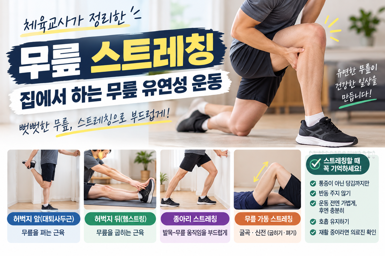 무릎 스트레칭, 집에서 하는 무릎 유연성 운동 | 체육교사가 정리