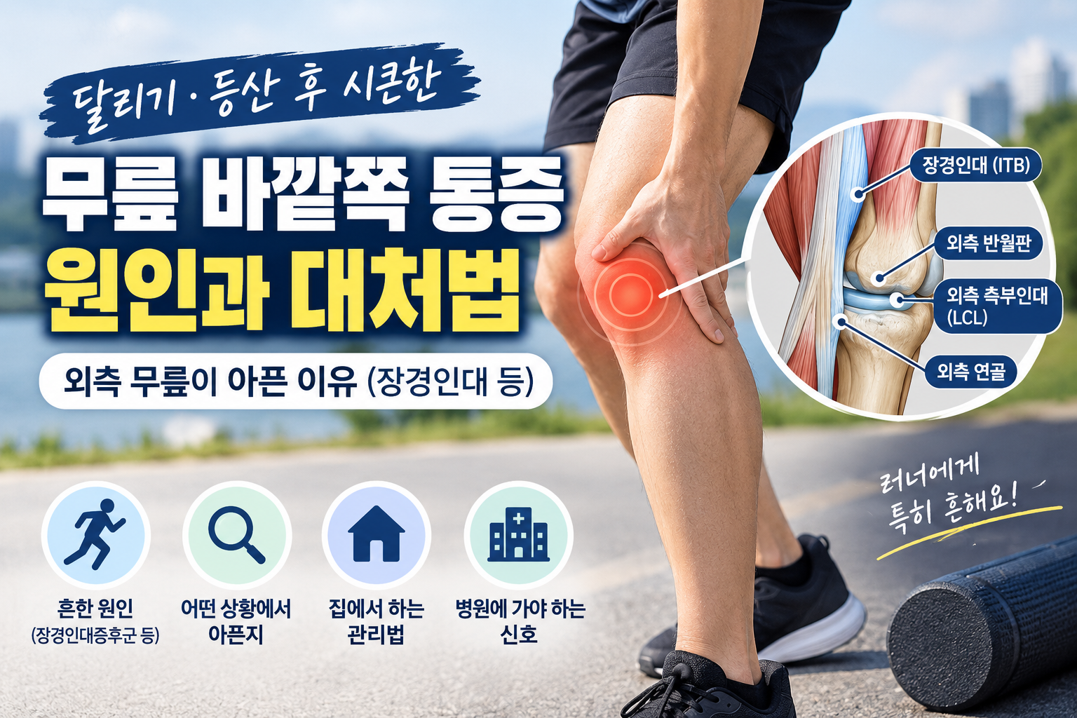 무릎 바깥쪽 통증, 원인과 대처법 | 외측 무릎이 아픈 이유 (장경인대 등)
