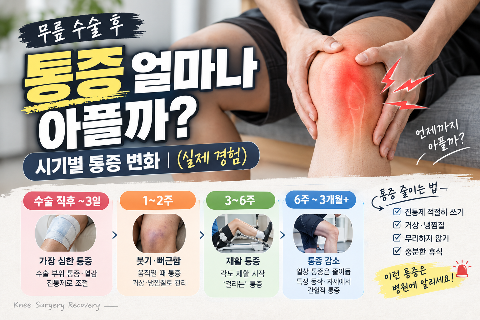 무릎 수술 후 통증 얼마나 아플까 | 시기별 통증 변화 (실제 경험)